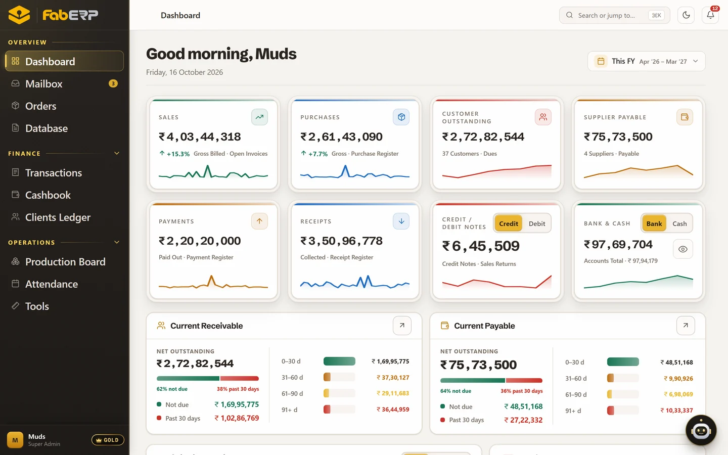 Dashboard, on a large screen